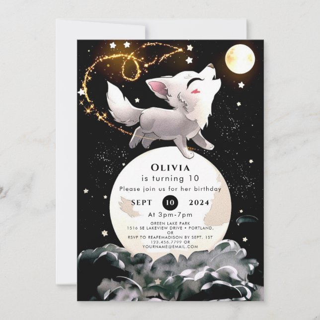 Invitation Anniversaire du loup magique personnalisé (Devant)