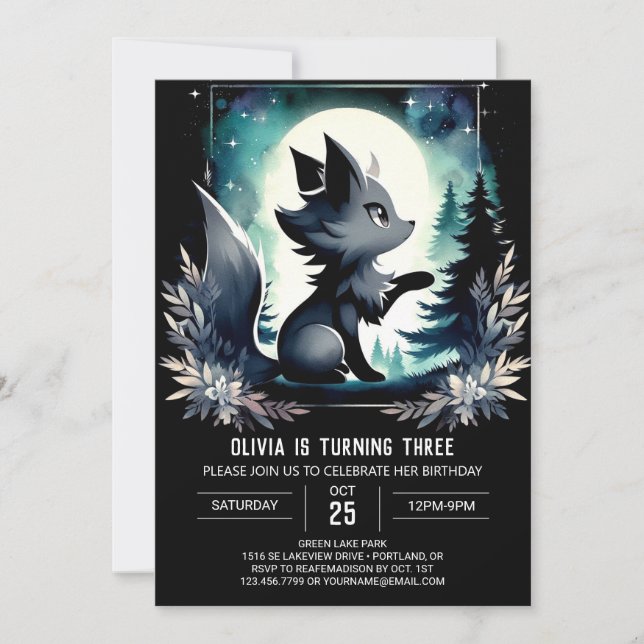 Invitation Anniversaire du loup moderne personnalisé (Devant)
