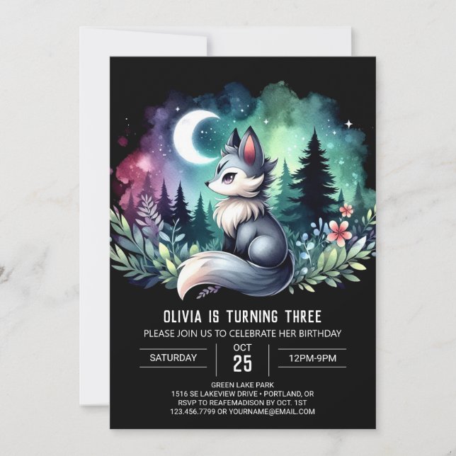 Invitation Anniversaire du loup simple adorable (Devant)