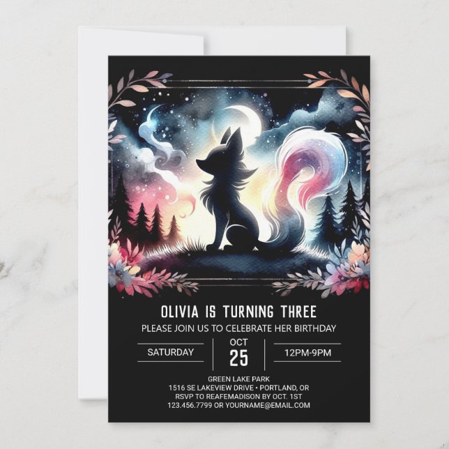 Invitation Anniversaire du Loup Whimsical moderne (Devant)
