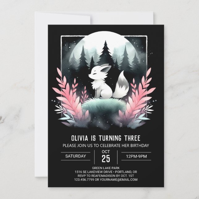 Invitation Anniversaire du loup Whimsy numérique (Devant)