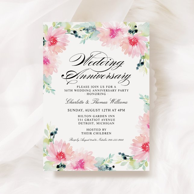 Invitation Anniversaire du Mariage d'aquarelle de printemps (Créateur téléchargé)