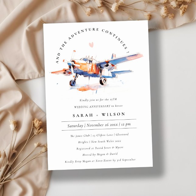 Invitation Anniversaire du Mariage d'avion bleu orange (Créateur téléchargé)