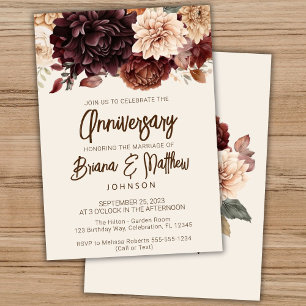Invitation Anniversaire du Mariage de fleurs d'ivoire beige B