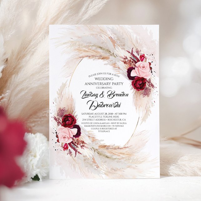 Invitation Anniversaire du Mariage de graminées Pampas Floral (Wedding Anniversary Invitation)