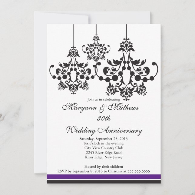 Invitation Anniversaire du Mariage de lustre élégantInvitatio (Devant)