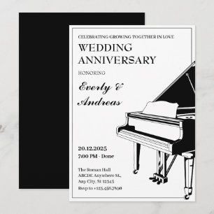 Invitation Anniversaire du Mariage de piano noir blanc minima