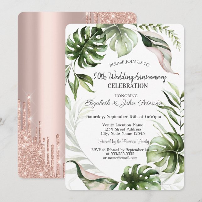 Invitation Anniversaire du Mariage des Parties scintillant Fe (Devant / Derrière)