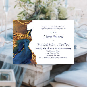 Invitation Anniversaire du Mariage d'or bleu Abstrait
