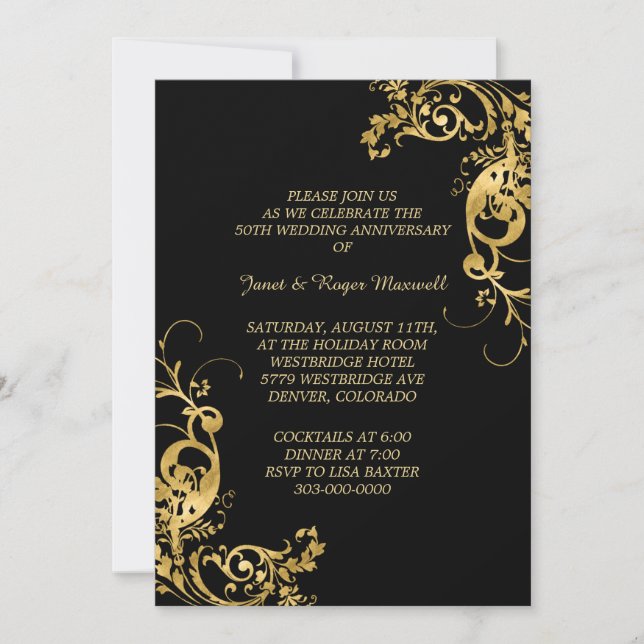 Invitation Anniversaire du Mariage d'or Elegant Swirl (Devant)