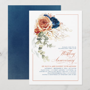 Invitation Anniversaire du Mariage floral bleu de Terracotta 