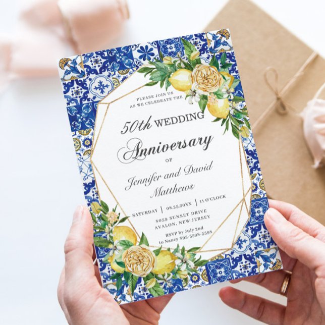 Invitation Anniversaire du Mariage géométrique chic Lemon (Créateur téléchargé)