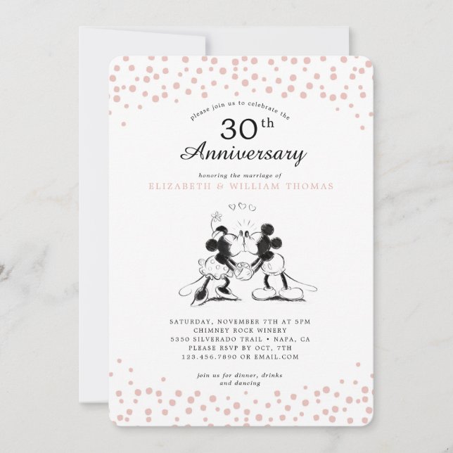 Invitation Anniversaire du Mariage Mickey & Minnie Pink Confe (Devant)
