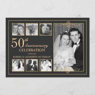 Invitation Anniversaire du Mariage photo classique Gold & Bla