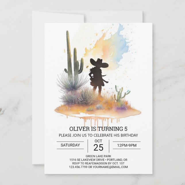 Invitation Anniversaire du mignon cowboy moderne (Devant)