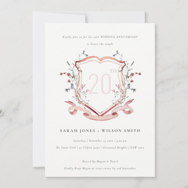 Invitation Anniversaire du monogramme Fleur sauvage rose élég (Devant)