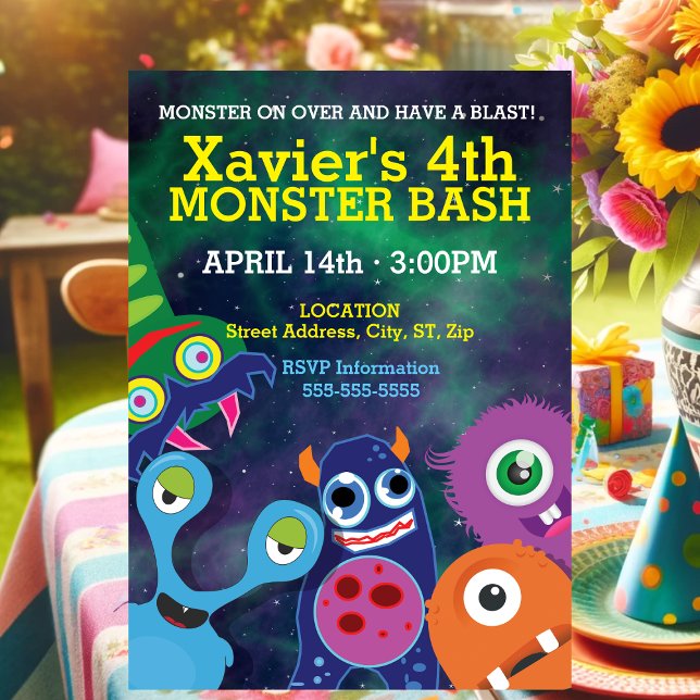 Invitation Anniversaire du Monstre Galactique (Galactic Monster Mash Birthday Invitation)