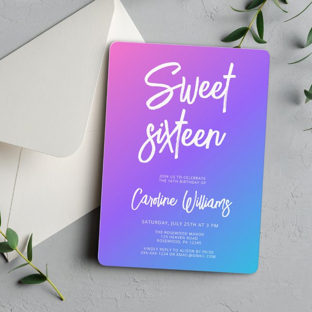 Invitation Anniversaire du Neon Sweet sixteen moderne (Créateur téléchargé)