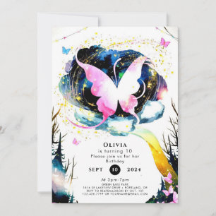 Invitation Anniversaire du papillon Boho rose