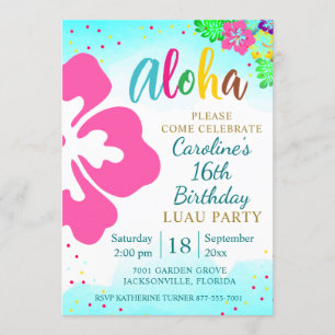 Invitation Anniversaire du parti Aloha Luau