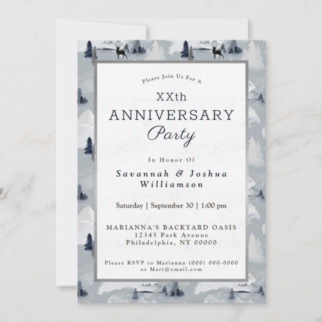 Invitation Anniversaire du paysage de cerfs gris d'hiver (Devant)