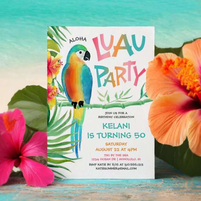 Invitation Anniversaire du perroquet tropical d'Aloha Luau (Créateur téléchargé)