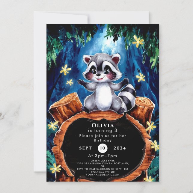 Invitation Anniversaire du Petit Boho Raccoon (Devant)
