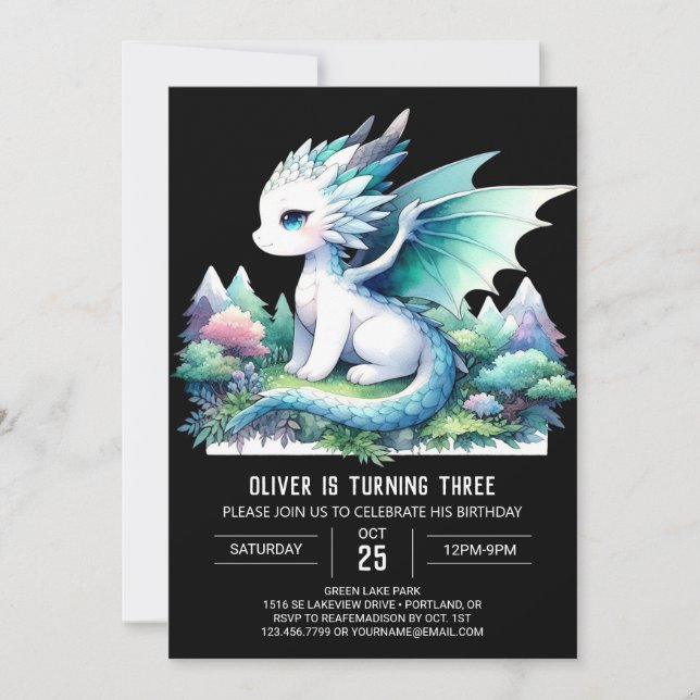 Invitation Anniversaire du petit dragon élégant (Devant)