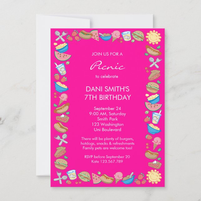 Invitation Anniversaire du Pique-nique Rose (Devant)