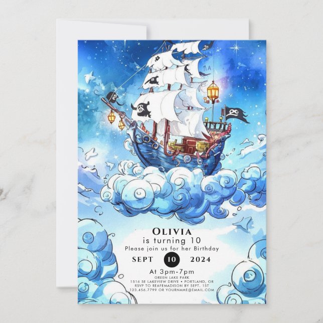Invitation Anniversaire du Pirate pour enfants amusants (Devant)