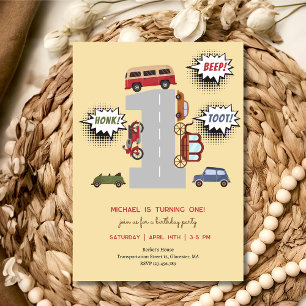 Invitation Anniversaire du premier garçon avec des véhicules 
