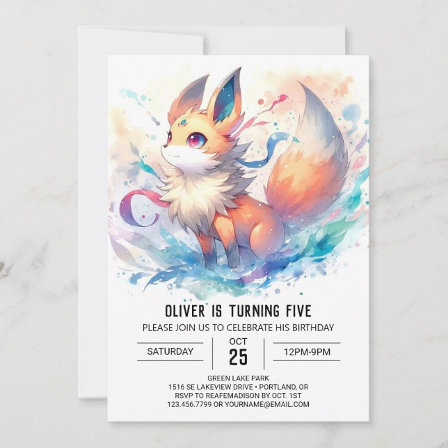 Invitation Anniversaire du renard aquarelle (Devant)
