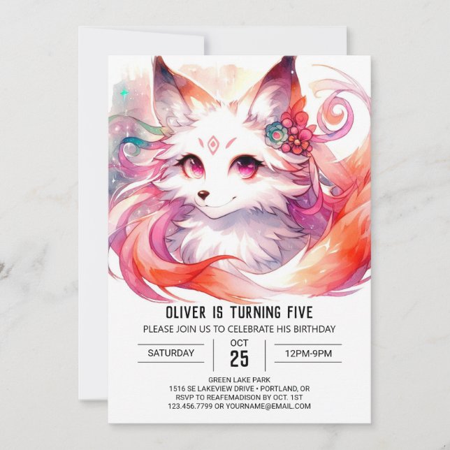 Invitation Anniversaire du renard personnalisé (Devant)
