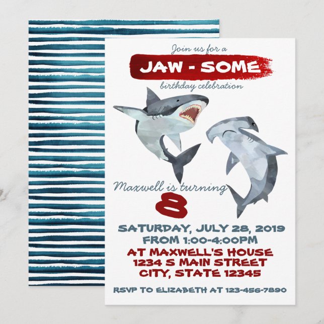 Invitation Anniversaire du requin (Devant / Derrière)