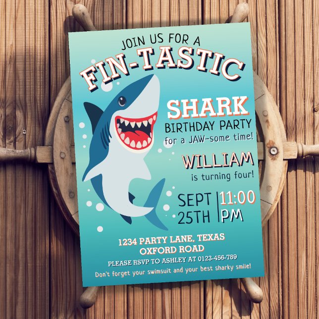 Invitation Anniversaire du requin fin Jawsome 4e anniversaire (Créateur téléchargé)
