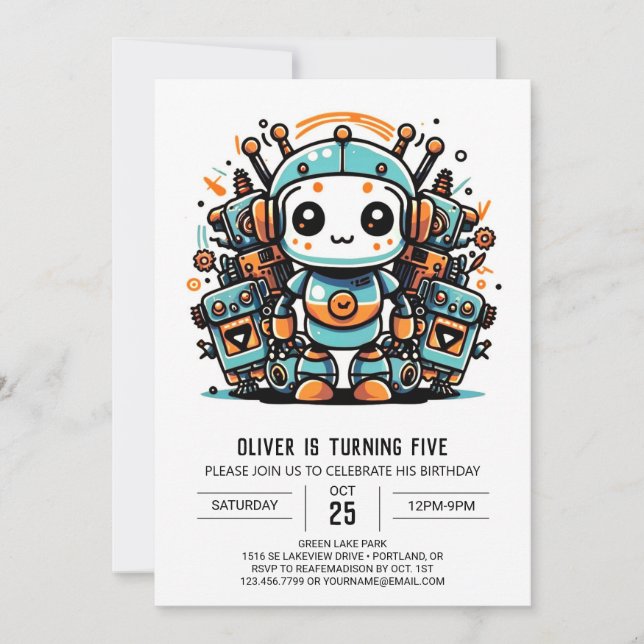 Invitation Anniversaire du robot numérique antique (Devant)