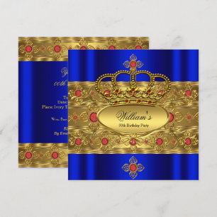 Invitation Anniversaire du roi Prince Royal Blue Gold Red Cro
