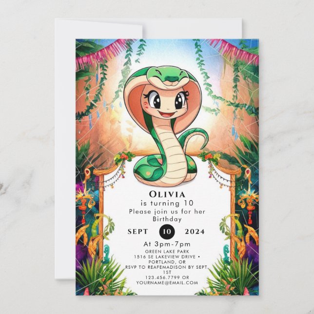 Invitation Anniversaire du serpent de la Jungle simple (Devant)