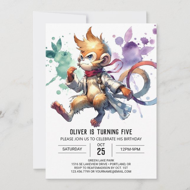 Invitation Anniversaire du singe de Boho Jungle (Devant)
