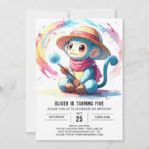 Invitation Anniversaire du singe Pastel sur mesure