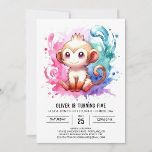 Invitation Anniversaire du singe Pastel sur mesure