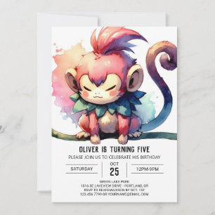 Invitation Anniversaire du singe rustique pour enfants