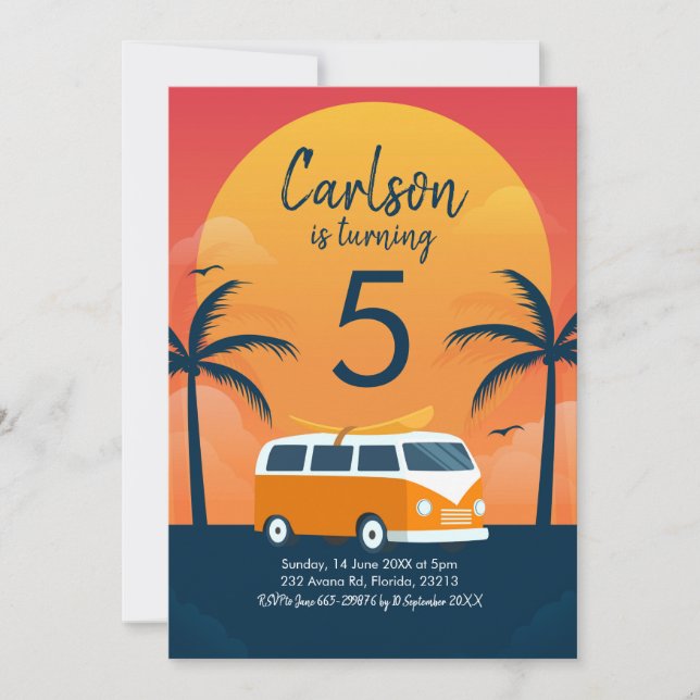 Invitation Anniversaire du surf Retro (Devant)