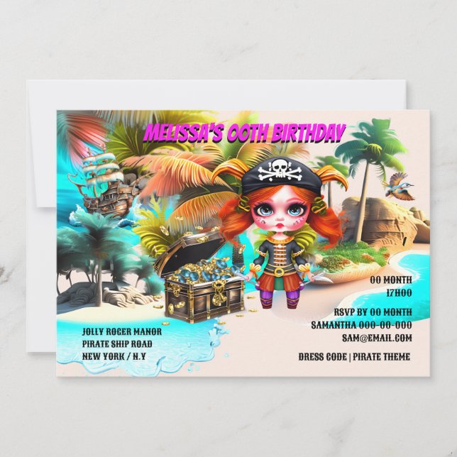 Invitation Anniversaire du thème Pirate | trésor de capitaine (Devant)