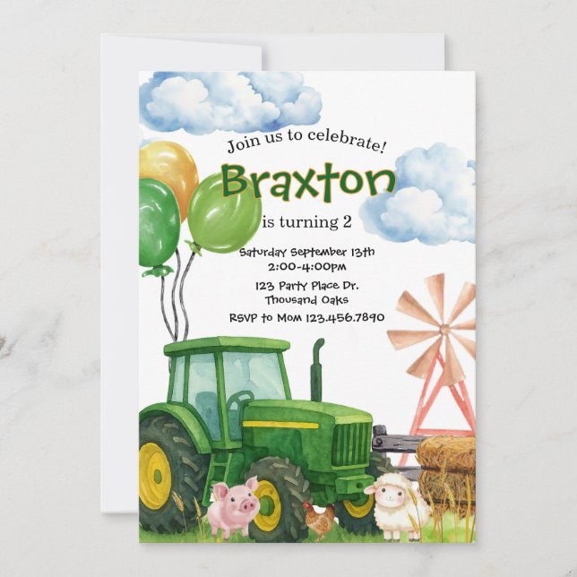 Invitation Anniversaire du tracteur, Jour d'anniversaire de l (Devant)