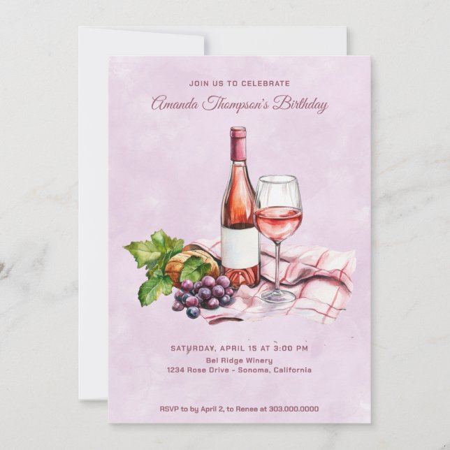 Invitation Anniversaire du vin rose (Devant)