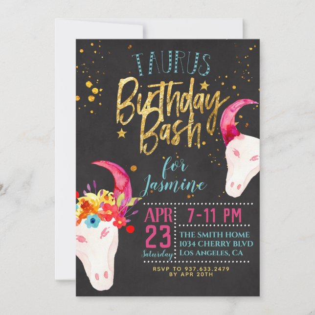 Invitation Anniversaire du Zodiac Taurus (Devant)