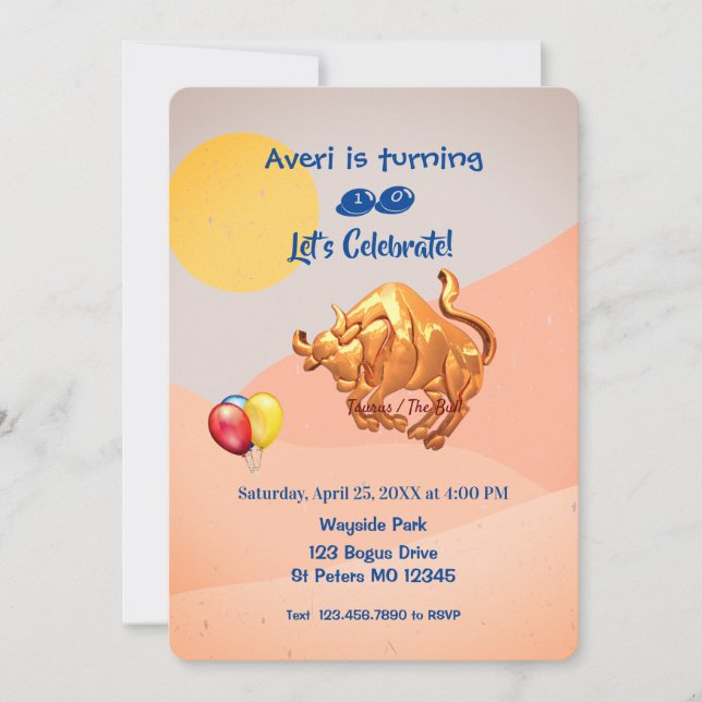 Invitation Anniversaire du Zodiac Taurus (20 avril - 20 mai) (Devant)