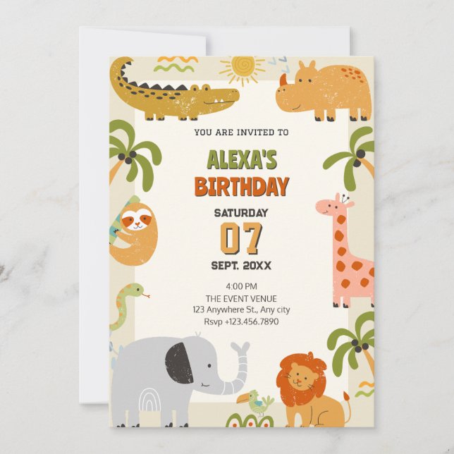 Invitation anniversaire du zoo animal de la jungle (Devant)