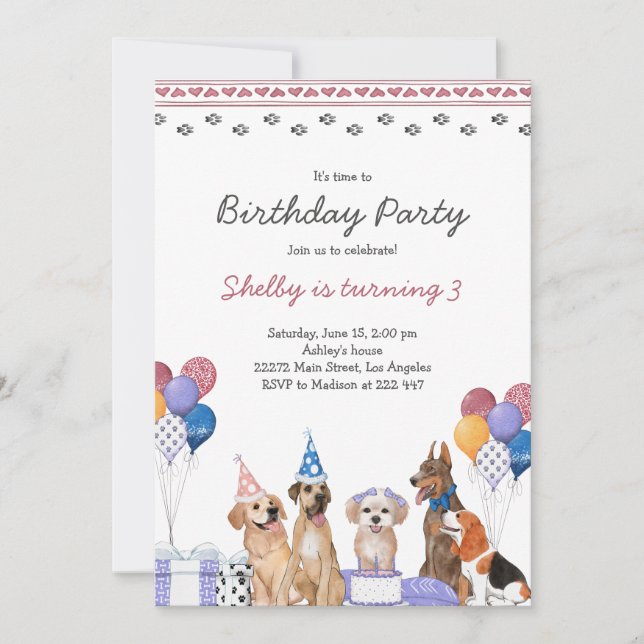 Invitation Anniversaire d'un chiot (Devant)
